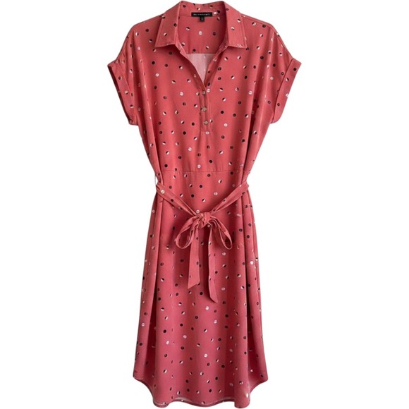 Adrienne Vittadini Dresses & Skirts - CLEARANCE-Adrienne Vittadini Coral Midi Shirt‎ Dress with Black and White Dots